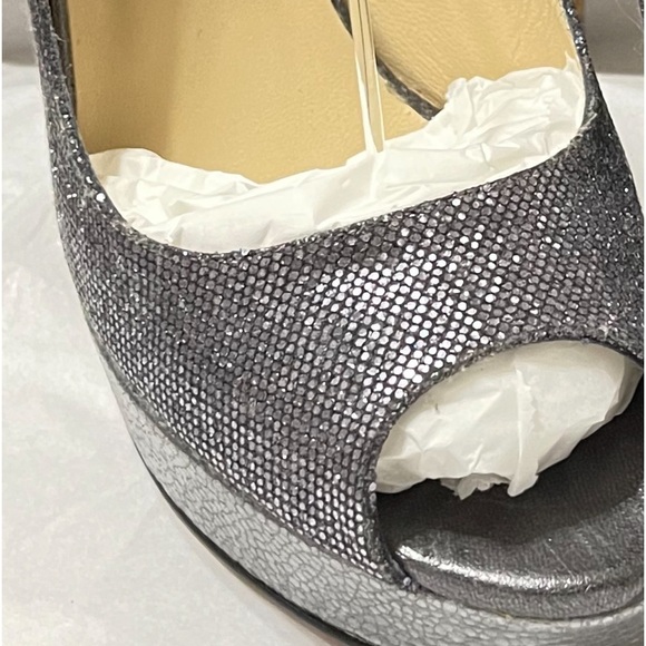 Jimmy Choo Dahlia, Dark silver Glitter peep pumps EU38.5 120mm, 3/4 platform. - Picture 10 of 10